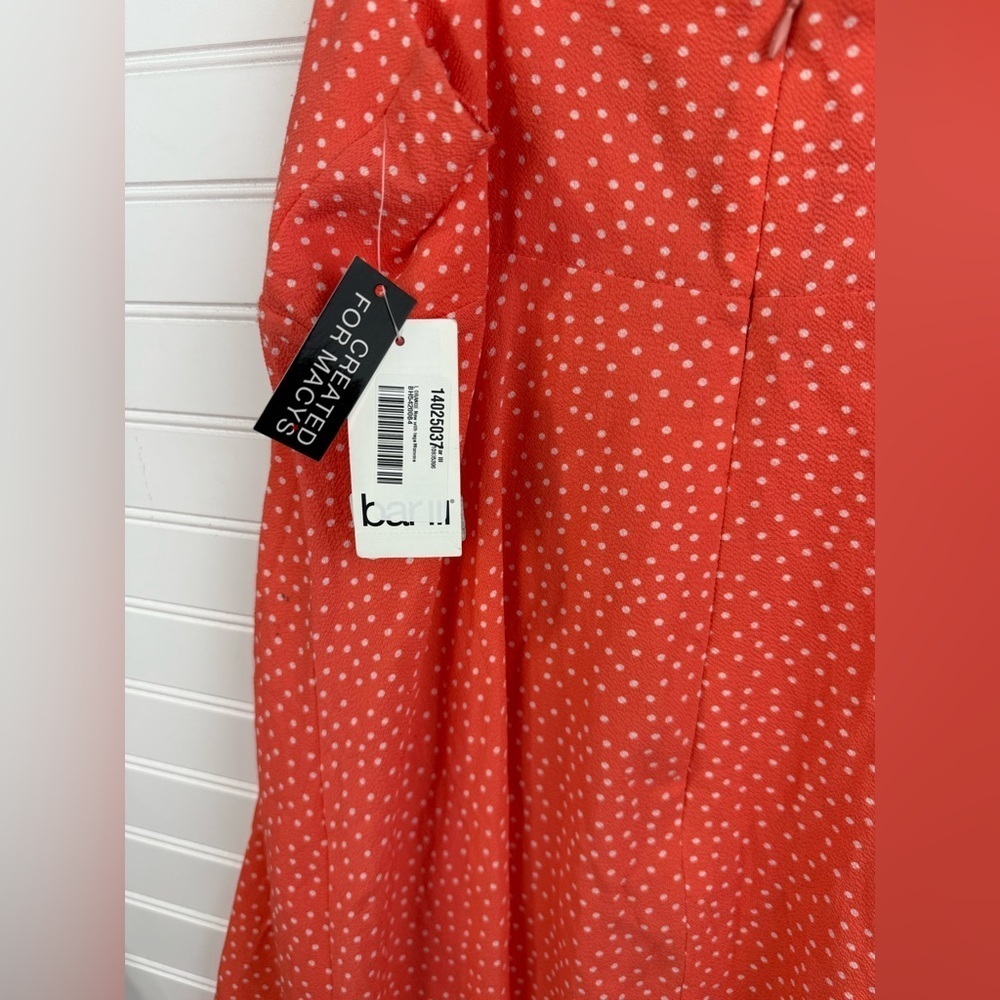 Bar III juniors orange and white spaghetti strap polka dot mini dress. Size L - Picture 6 of 6